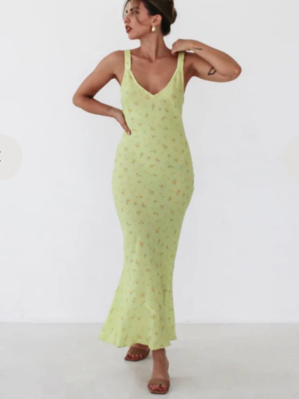 Rumored Lime Floral Slip Maxi Dress